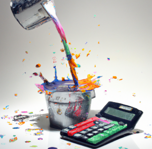 paint spilling into bucket and all over calculator