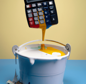 calculator being pulled out of bucket of paint