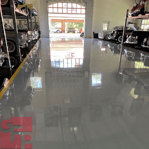 Commercial Showroom Epoxy Floor with Classic Cars
