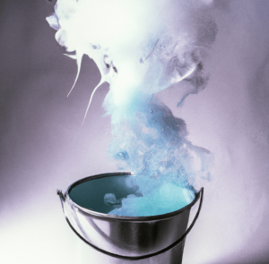 blue smoking coming out of silver paint bucket