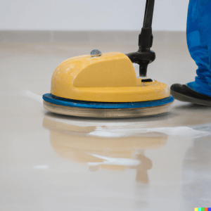 A floor being polished by man using machine