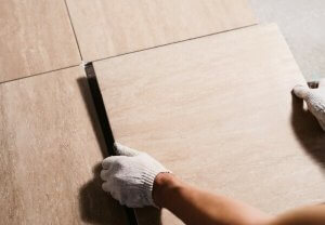 Tile flooring being put down
