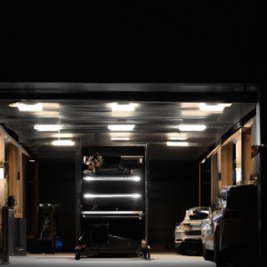 Garage with bright lights